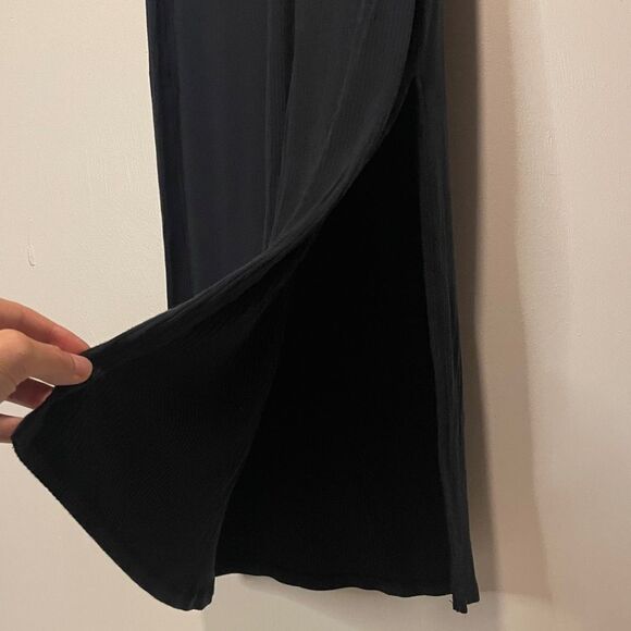 Abercrombie & Fitch- Black Ribbed Midi Dress Side Slit Keyhole Chest Detail- M - Picture 7 of 8